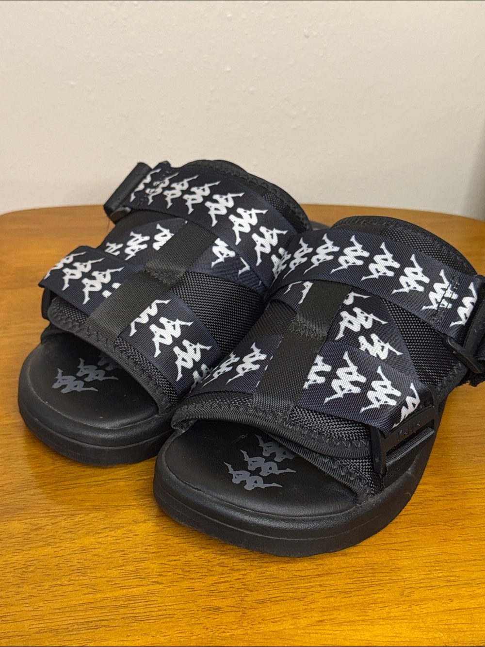 Kappa Kids Black Slide Sandals with White Logo Pattern